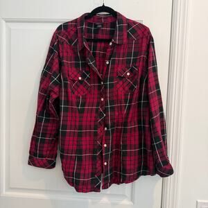 Torrid Red & Black Womens Shirt Botton Front 100% Cotton Size 2